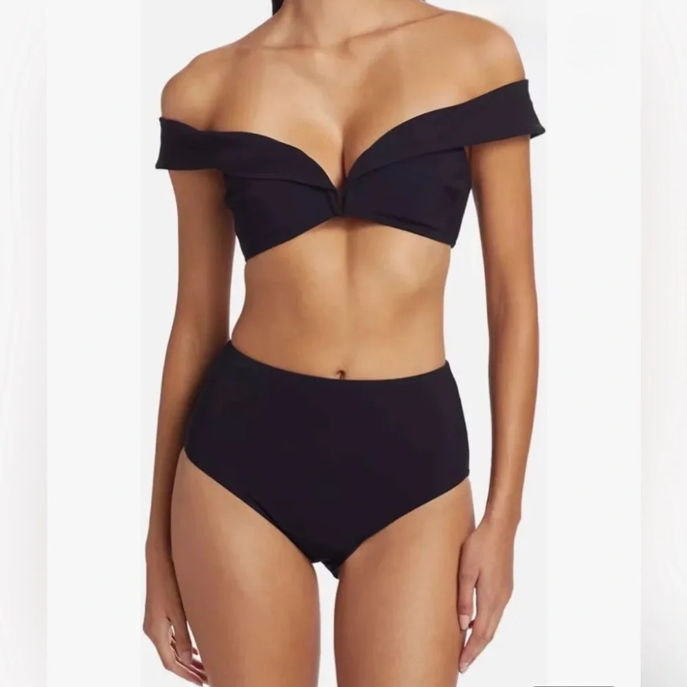 NWT Zimmermann Lexi Off Shoulder Sweetheart Neckline High-Waist Black Bikini Set - Picture 5 of 16